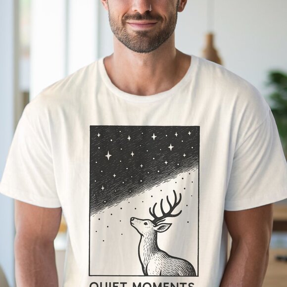 Stargazing Deer Tee Quiet Moments Graphic Shirt Nature Lover Gift - Picture 4 of 6